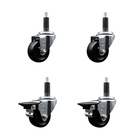 Service Caster 3'' Hard Rubber Wheel Swivel 1'' Expand Stem Caster Set 2 Brakes, 4PK SCC-EX20S314-HRS-2-PLB-2-1